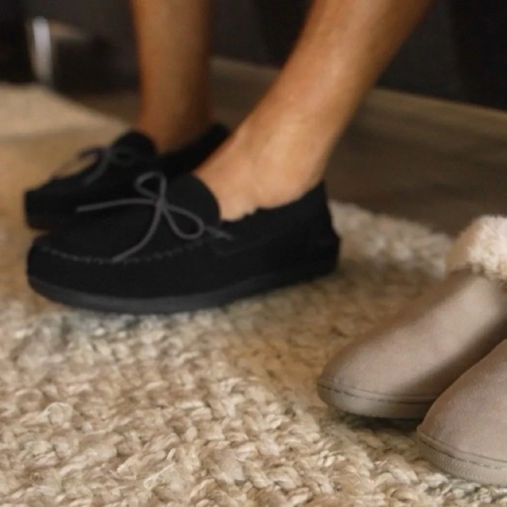 MY SLIPPERS new Men's Tan Suede Faux Fur Slip-On Leather Loafers - US11 WIDE - Picture 15 of 15